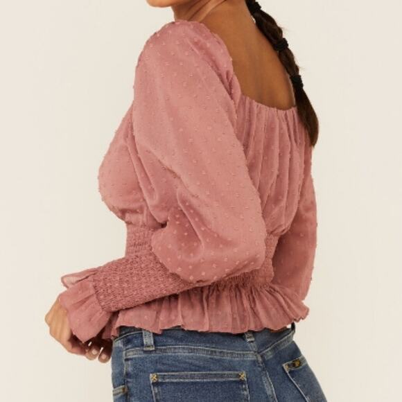 Sadie & Sage Women's Smocked  Long Sleeve Crop Top. Size S - Picture 2 of 12